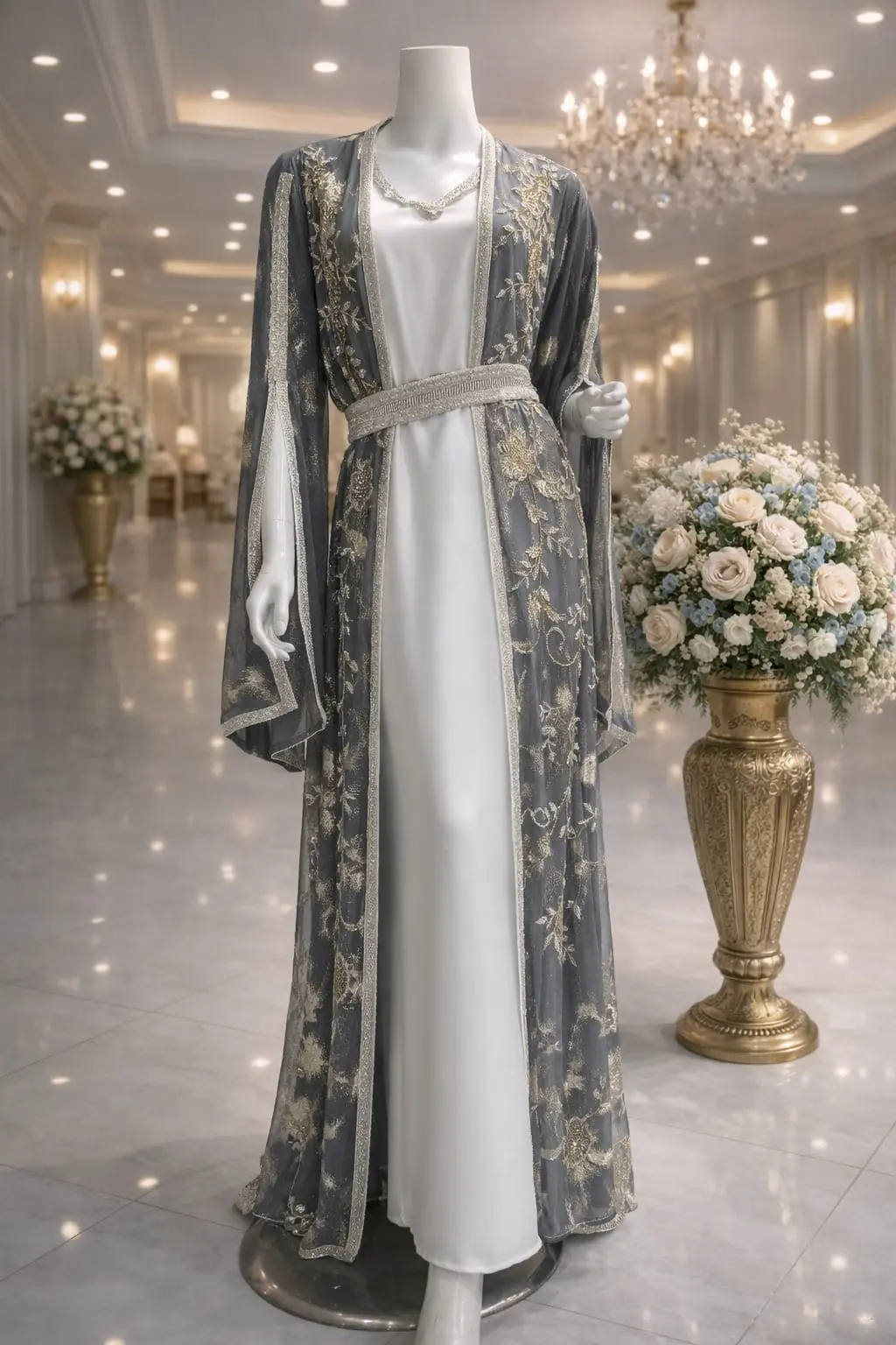 قفطان مغربي قطعتين ماء الذهب شغل غرز يدوي